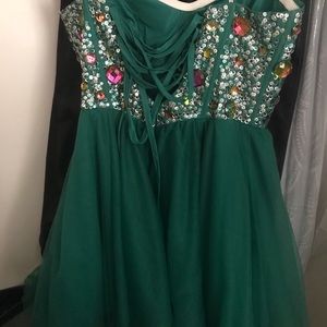Strapless Emerald green dress.